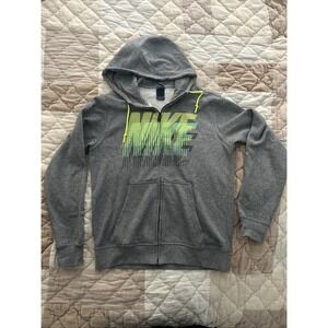 Nike Full Zip Hoodie Medium Gray Yellow Logo
